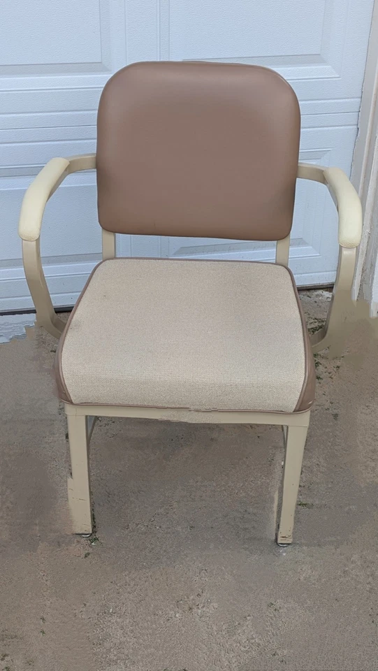 ECK Adams 中世纪现代钢乙烯和织物侧椅办公室蒸汽朋克 — 第 3/4 张图片