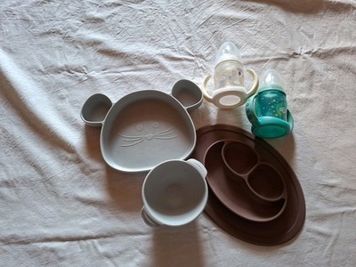 Babygeschirr mit Saugnapf Und 2 Nuk Kinderlernflasche First Choise