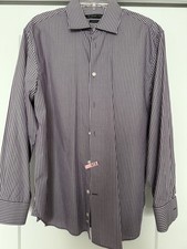 John Varvatos Shirt Mens 16 32/33 Burgundy Stripe Button Up Long Sleeve Cotton