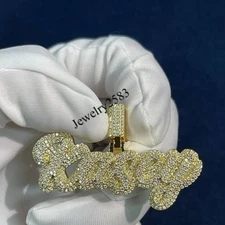 Custom Mens Classy Initial Name Night Party Pendant VVS Moissanite 925 Silver