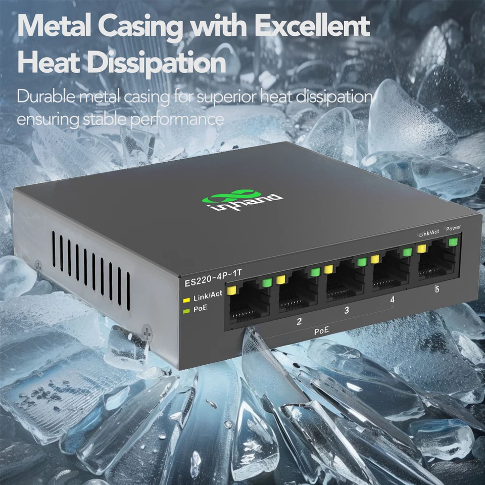 InHand Networks 5 Ports Gigabit Network Switch 52W with 4 POE Ports 30W per port - Image 4 of 4