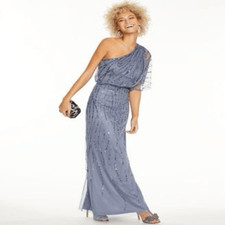 Adrianna Papell Sequined One-Shoulder Gown