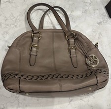Michael Kors Taupe Medium Pebbled Satchel Top Handle Zip - Gold accents