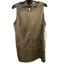 Calvin Klein Green Faux Suede Faux Leather Trim Sleeveless Dress Size 16 NWT