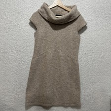 Cynthia Rowley Cowl-neck Wool Blend Beige Cap Sleeve SheathDress Size Small