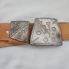 San Marcos Leather Belt Size M Nickel Buckle Tan Rodeo Aztec Southwestern VTG