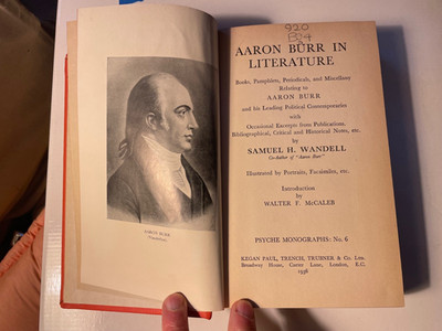 Aaron Burr in Literature - Samuel H. Wandell - Psyche Monographs, 1936