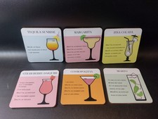 Cocktail Recipes Drinks Coasters Cork Backed  Set of 6 Drinks Mats   New Other