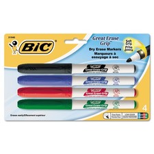 WMU Bic Great Erase Low Odor Dry-Erase Fine Point Markers 4/Pkg-Black, Blue, ...