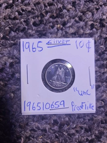 1965 canadian dime - Unc - PL - 80% silver