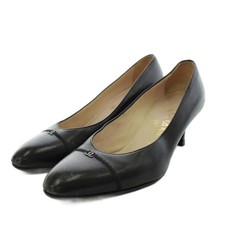 Chanel Coco Mark Almond Toe Pumps Leather Black Women's Size EU35.5/US5