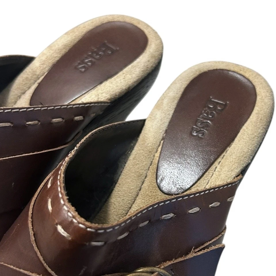 Zueco de mula Bass Y2K de cuero Beale para mujer talla 8,5 marrón plataforma puntada en contraste Foto 3 de 4
