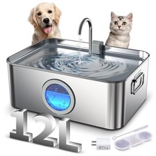 Dog Water Fountain Stainless Steel 12L/410oz/3.2Gal, DYSJ01 Ultra Quiet Pet W...