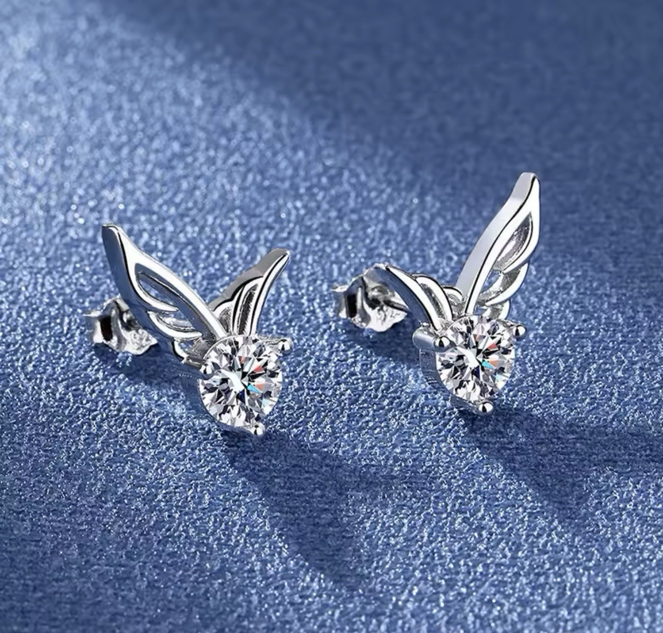 Delicate Crystal & Wings 925 Sterling Silver Earrings for Women Anniversary Gift  