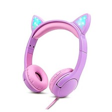 Kids Headphones, Safe 85db Volume Control Light Up Cat Ear Headphones Purple1