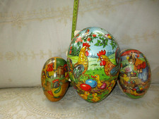 3 Vintage West Germany Paper Mache Easter Egg Candy Containers 1 Rare 10" 2, 7"