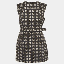 Gucci Black Square G Print Faille Belted Tunic Dress M