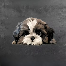 Peekender Shih Tzu Welpen-Aufkleber – Selbstklebender Cartoon Vinyl Sticker für