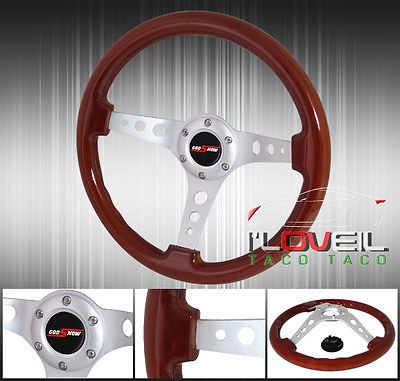 345mm Light Wood Grain Chrome Center Steering Wheel + Jdm Vip God Snow Button