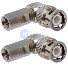 F type Female to BNC Male Coax Connector Adapter CCTV RG59 Right Angle- LOT of 2