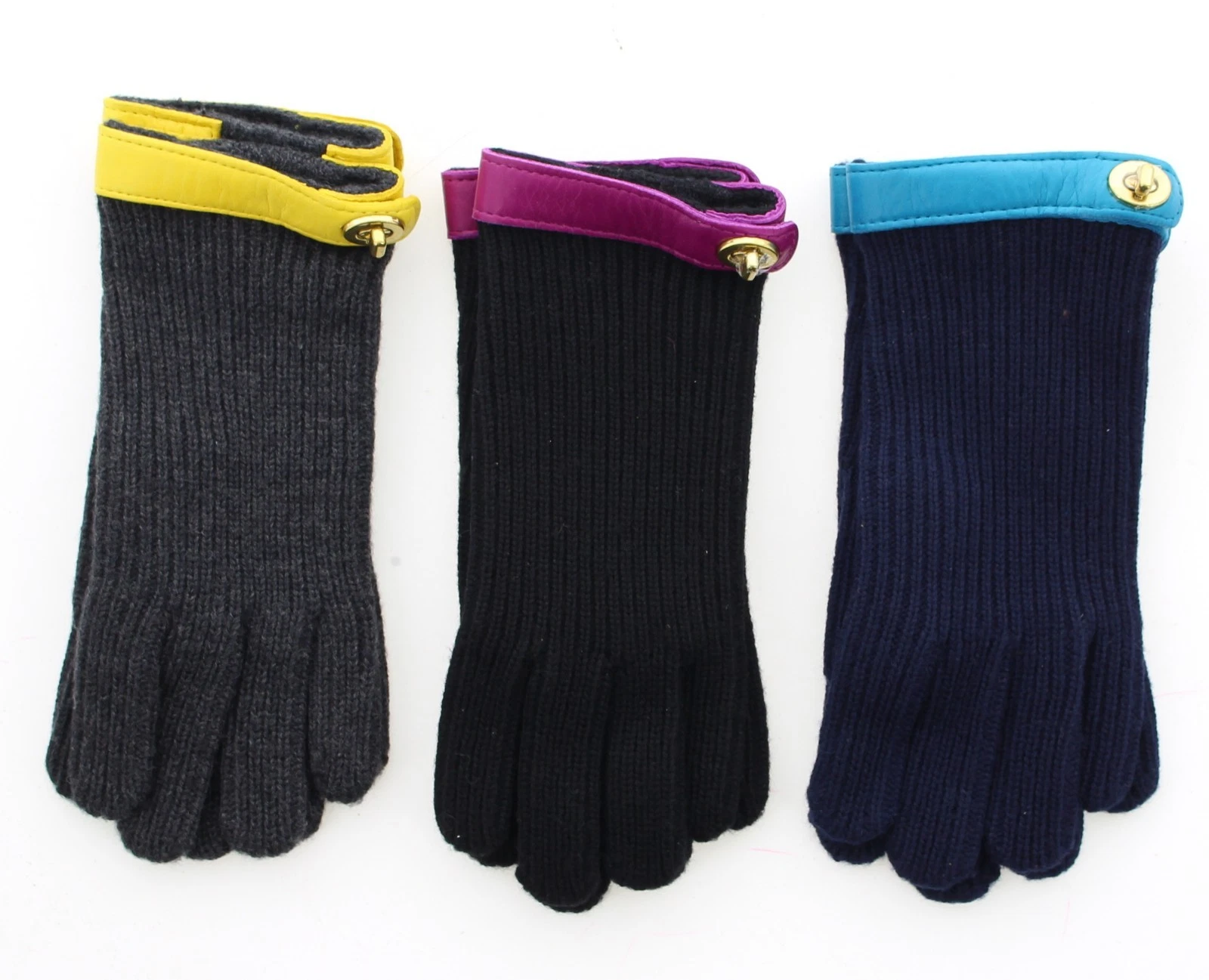 Coach Women's Winter Gloves, Merino Wool with Leather Trim 82823, MSRP $78