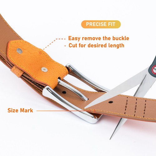 36in Custom Orange Ostrich Body Leather Dress Belt Stainless Steel Pin Buckle - Picture 6 of 13