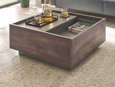 Couchtisch Beistelltisch Eiche grau Stauraum Wohnzimmer Tisch 75 x 75 cm Piano