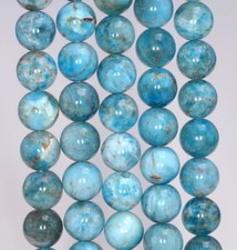 9-10MM LIGHT BLUE APATITE GEMSTONE GRADE AB ROUND LOOSE BEADS 7.5"