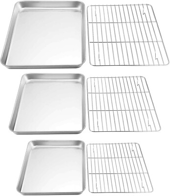 Baking Sheet with Rack Set Stainless Steel Cookie Sheet Baking Pans 6 Pieces