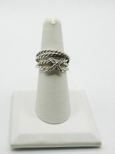 David Yurman 925 Sterling Silver Pave Diamond X Crossover Cable Ring. j-03