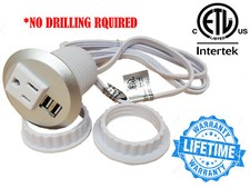 Table Desktop Power Grommet Outlet 1 US Plugs 2 USB Ports Charger - NO DRILLING