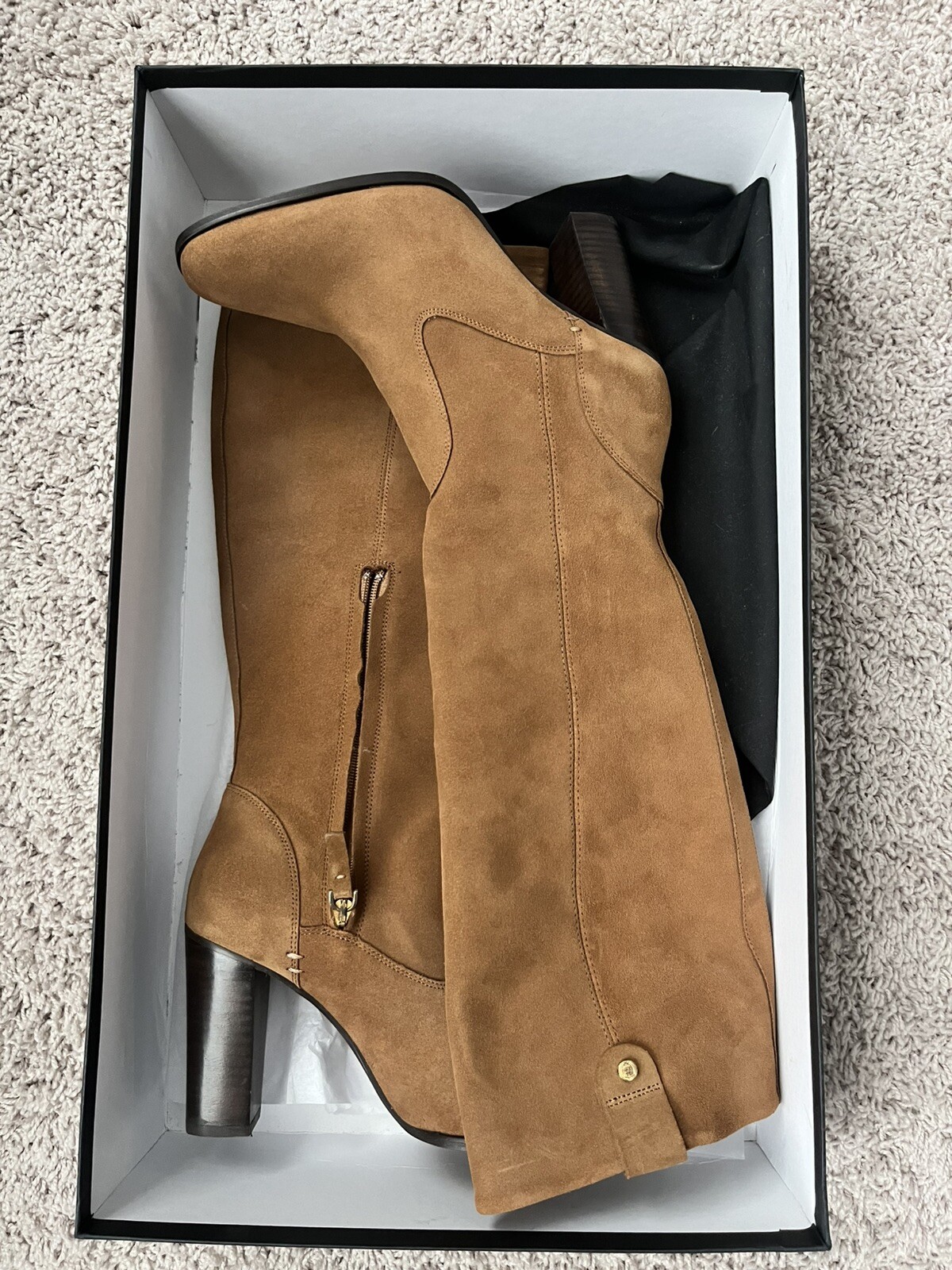 Massimo Dutti Women Boots High Heel 38 7.5 Camel Suede