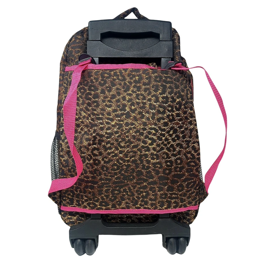 Rolling Backpack Rockland Double Handle  Pink Leopard 17-Inch - Image 2 of 4