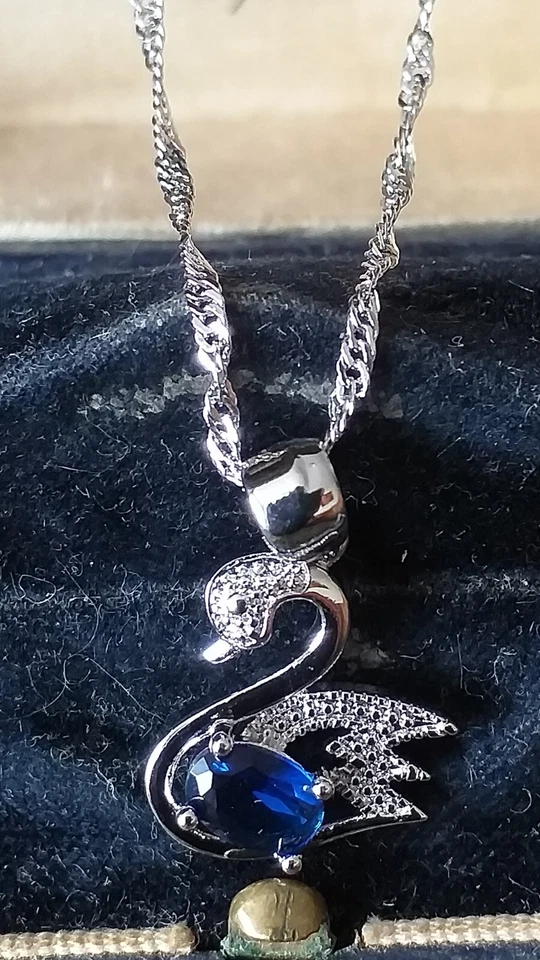 Colgante de plata 925 cisne de zafiro vintage de 1980 en cadena de 18 pulgada... - Imagen 3 de 4