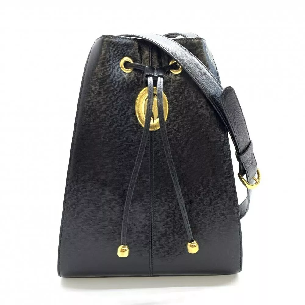 Sac bandoulière Christian Dior vintage noir cordon cuir quincaillerie dorée