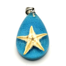STARFISH and BLUE OCEAN Background Art Glass Pendant Artisan Crafted Beach