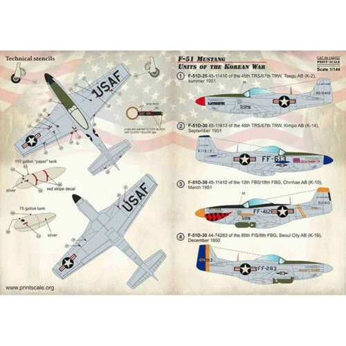 Print Scale 144-022 Aufkleber für Flugzeug 1:144 F-51 Mustang. Einheiten Der Koreakrieg - Bild 14 von 24