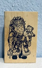 Santa Claus Holding Tedding Bear Wood Mounted Rubber Stamp PSX Medium 2.25 x 3.5