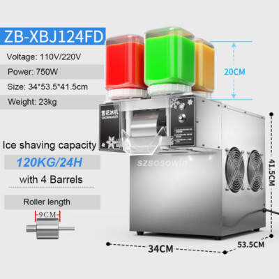 4 Barrels Rainbow Color Snowflake Machine Snow Cone Ice Shaving