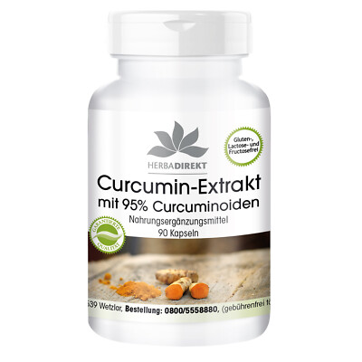 Curcumin-Extrakt - 90 Kapseln 95% Curcuminoide mit Piperin, vegan | herba direkt