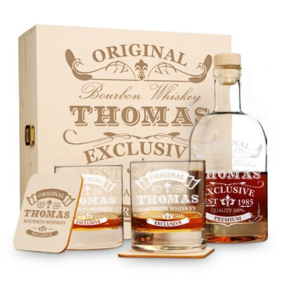 6-tlg. Whisky Geschenkset New York Bar mit Gravur - whiskey scotch bourbon mann