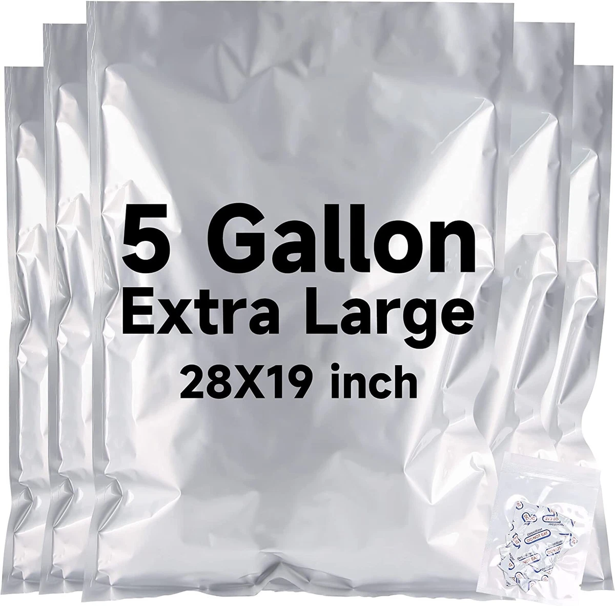 25 Pack 5 Gallon Mylar Bags for Food Storage 9.5 Mil, 28x19 with  Absorbers, XL