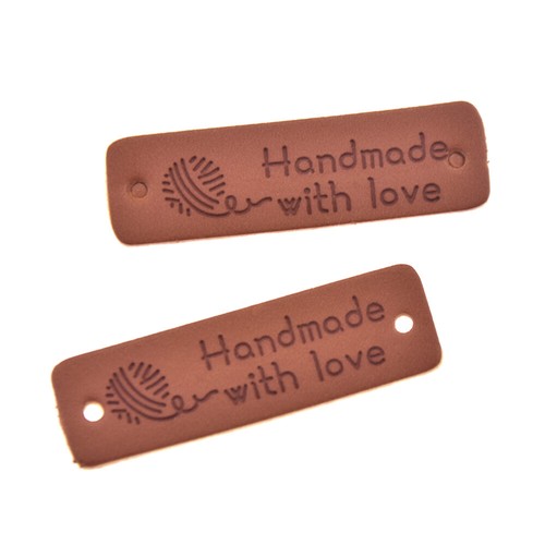 24X Handmade with Love Labels Tags PU Leather Clothing Sewing Handwork Supplies - Picture 6 of 8