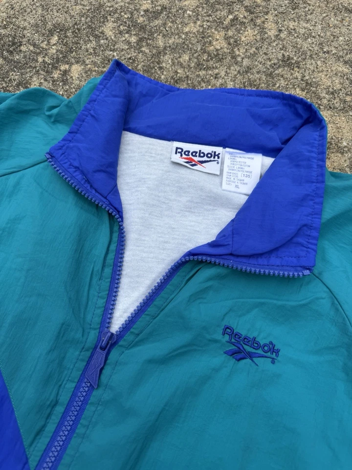 Vintage Reebok Blue and Green Windbreaker Jacket 80’s 90’s Zip Up Sz XL - Image 2 of 3