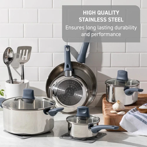 Stainless Steel, 12 Piece Pots and Pans Cookware Set, Ocean Blue Handles