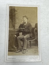 Antique CDV Photo Man at Desk Reading Book Distinguished Gentleman Photograph