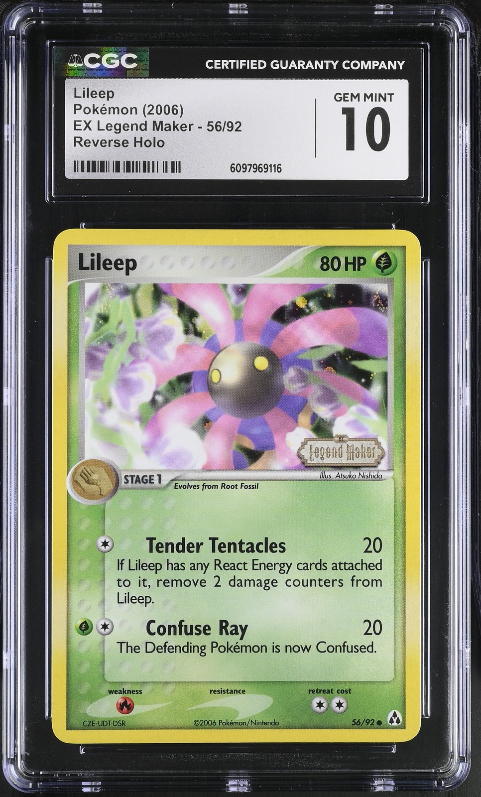 CGC 10 GEM MINT Lileep EX Legend Maker 56/92 Reverse Holo STAMPED Pokemon Card