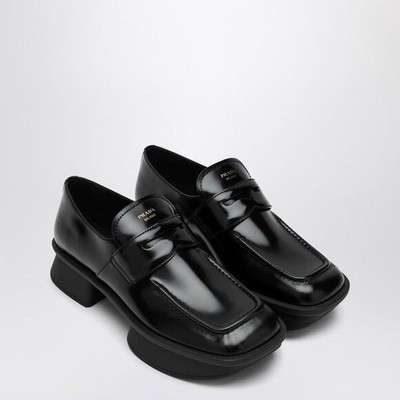 $1370  PRADA EqualBlack Brushed Leather Loafers New And Authentic Size 37.5