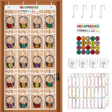 Classroom Headphone Storage Organizer with 20 Pockets, PVC Clear Headphone Ho...