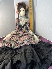 Vtg Victorian All Cloth Handmade 27 Embroidered Face DOLL J354t6